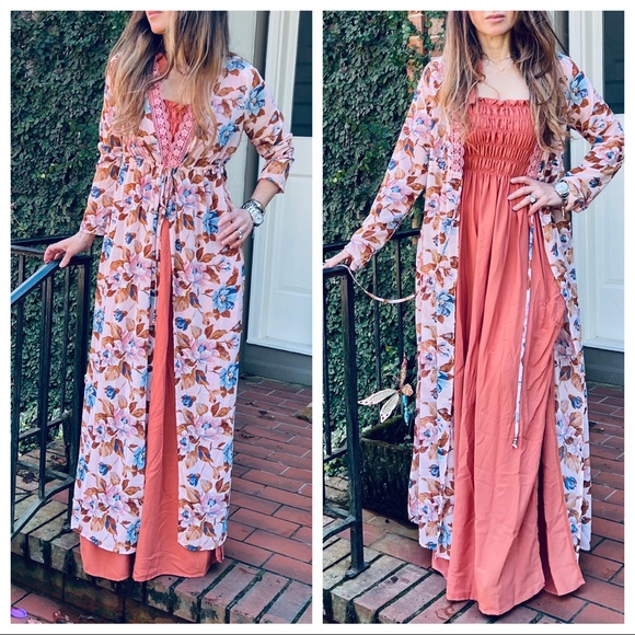 Boho Floral Maxi Length Kimono Duster Dress - Picture 5 of 5